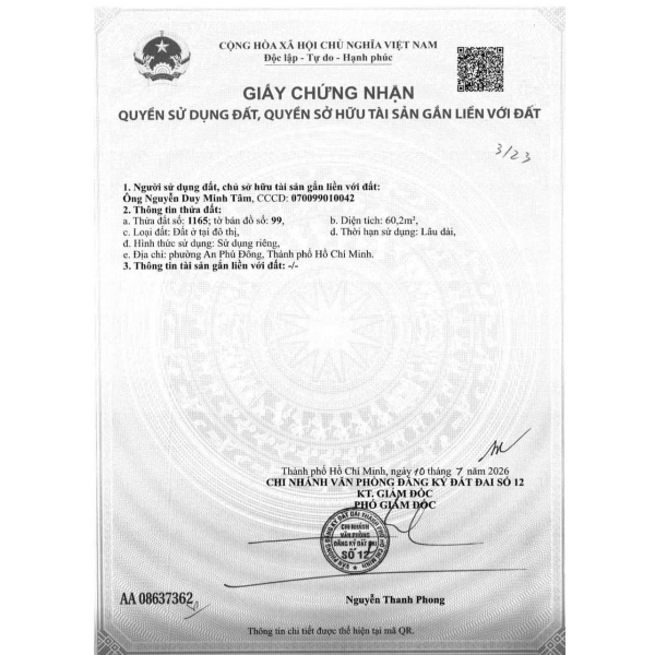 Bán Đất Hẻm 190 Đường Vườn Lài, Phường An Phú Đông, Tp.HCM